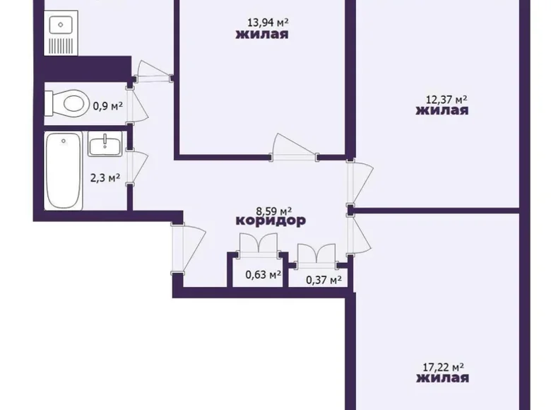 Квартира 3 комнаты 66 м² Минск, Беларусь