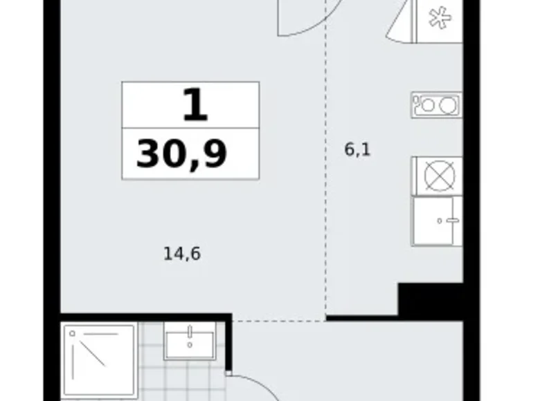 1 room apartment 31 m² Troitsk, Russia