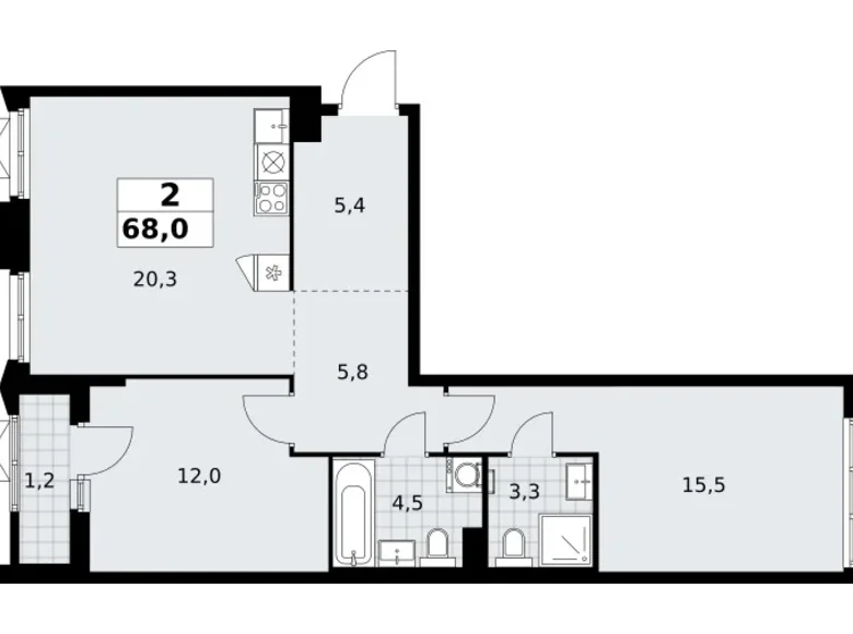 Квартира 2 комнаты 68 м² район Троицк, Россия