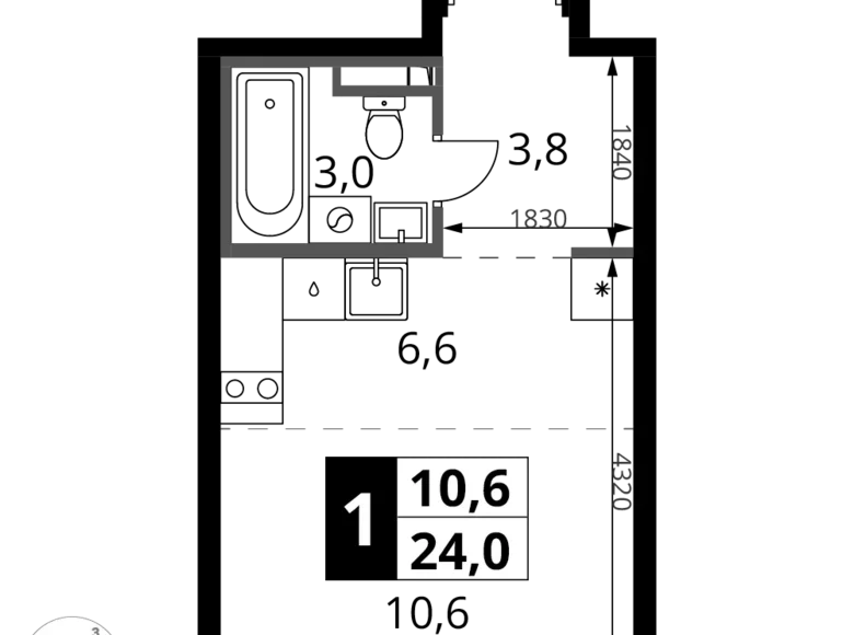 Estudio 1 habitación 24 m² Potapovo, Rusia