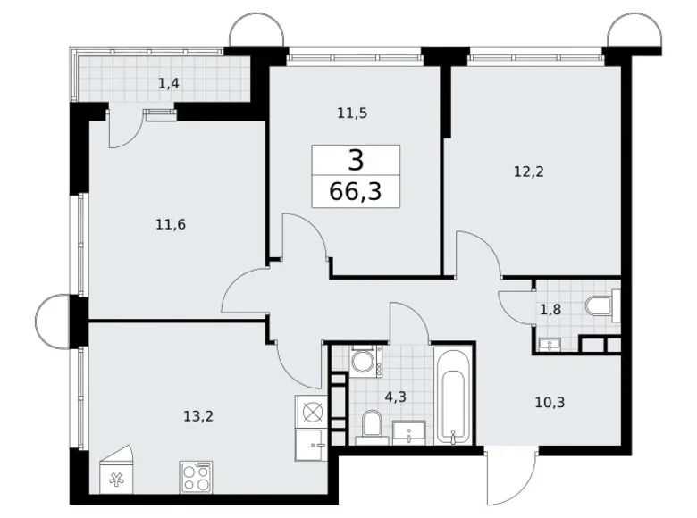 Квартира 3 комнаты 66 м² район Внуково, Россия