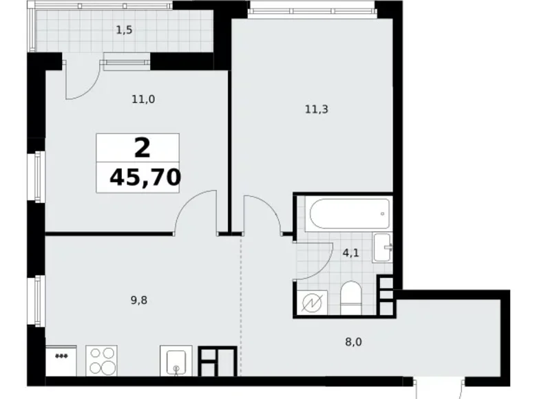 Appartement 2 chambres 46 m² Postnikovo, Fédération de Russie