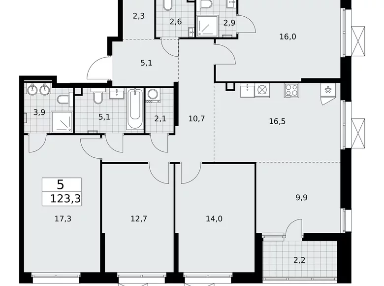 5 room apartment 123 m² Moscow, Russia