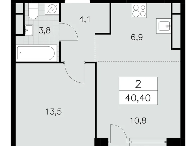 2 room apartment 40 m² South-Western Administrative Okrug, Russia