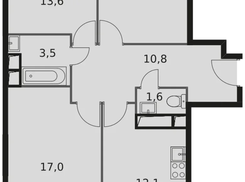 Apartamento 3 habitaciones 74 m² Veshki, Rusia