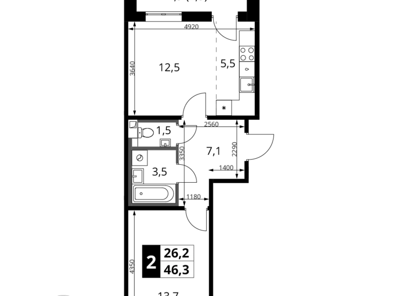 Appartement 2 chambres 46 m² Khimki, Fédération de Russie