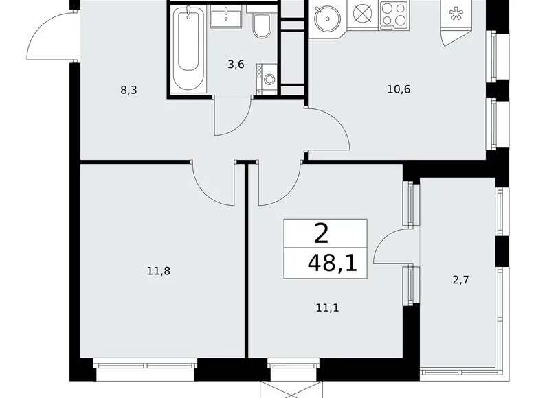 Квартира 2 комнаты 48 м² Москва, Россия