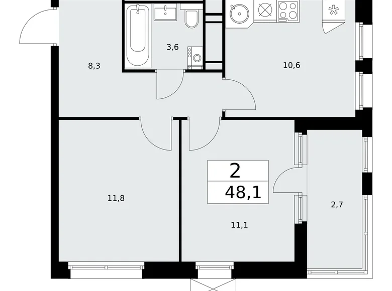 2 room apartment 48 m² Moscow, Russia