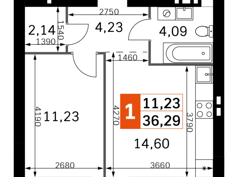 Квартира 1 комната 36 м² Одинцовский городской округ, Россия