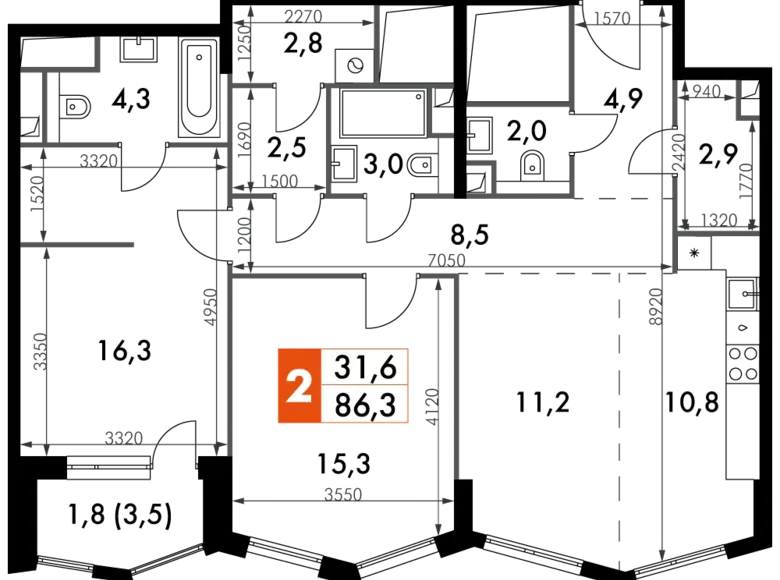 Mieszkanie 3 pokoi 86 m² North-Western Administrative Okrug, Rosja