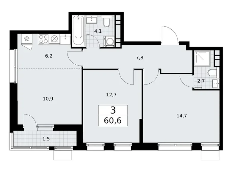 Mieszkanie 3 pokoi 61 m² Wnukowo, Rosja