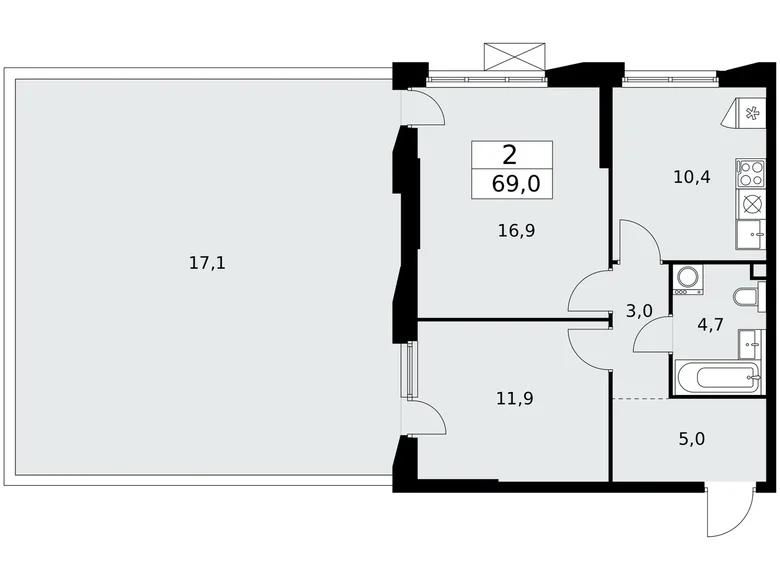 Apartamento 2 habitaciones 69 m² poselenie Sosenskoe, Rusia