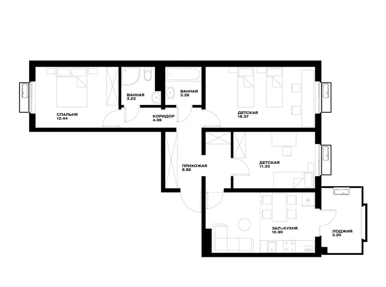 Квартира 3 комнаты 79 м² Ташкент, Узбекистан