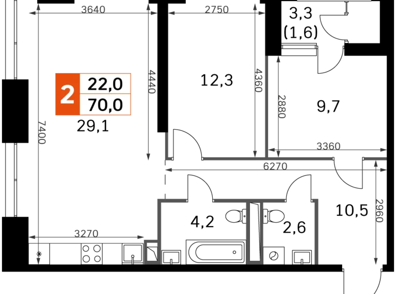 Appartement 2 chambres 70 m² Moscou, Fédération de Russie