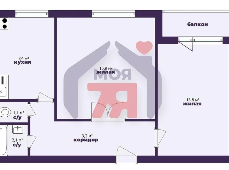 2 room apartment 49 m² Maladzyechna, Belarus