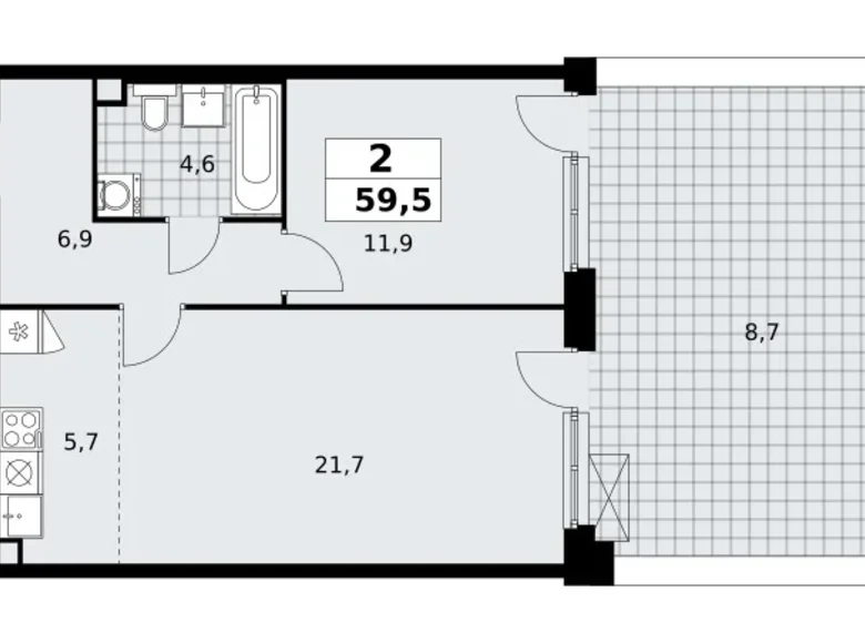 2 room apartment 60 m² poselenie Sosenskoe, Russia