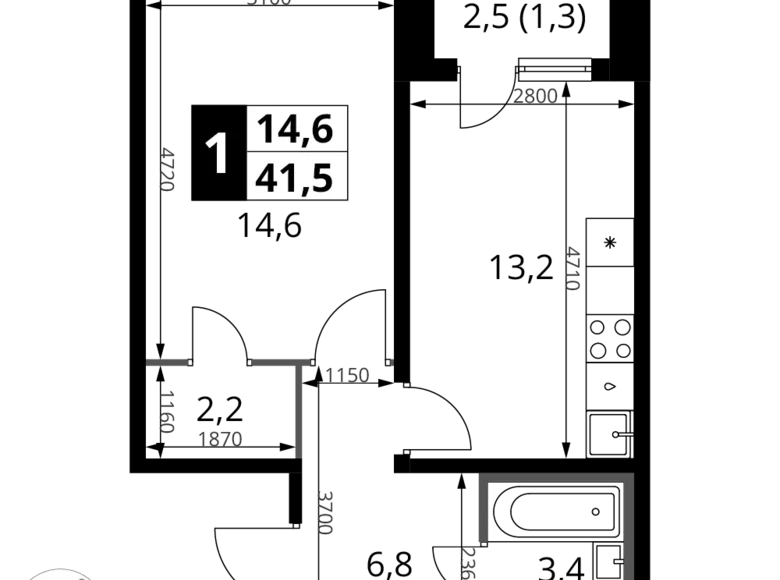 Apartamento 1 habitación 42 m² Potapovo, Rusia