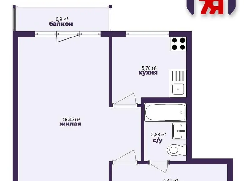 1 room apartment 33 m² Minsk, Belarus