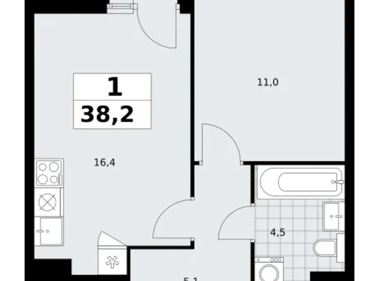 Appartement 1 chambre 38 m² Troïtsk, Russie