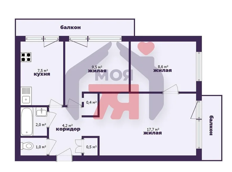 Appartement 3 chambres 52 m² Borissov, Biélorussie