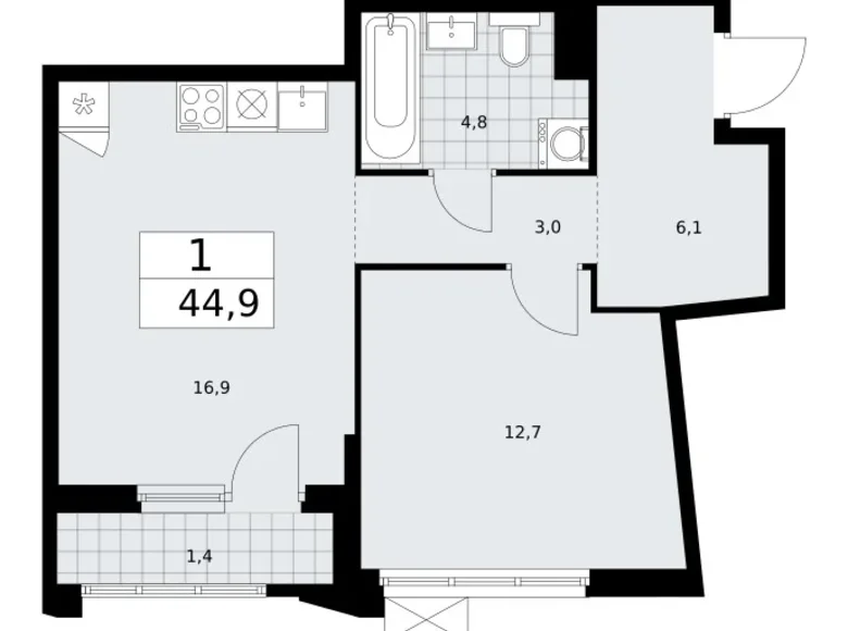Apartamento 1 habitación 45 m² Troitsk, Rusia