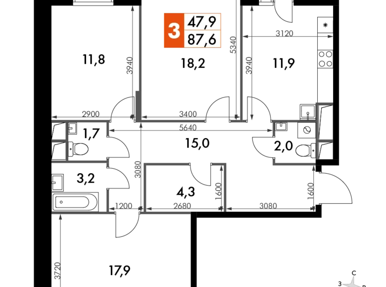 Квартира 3 комнаты 88 м² Развилка, Россия