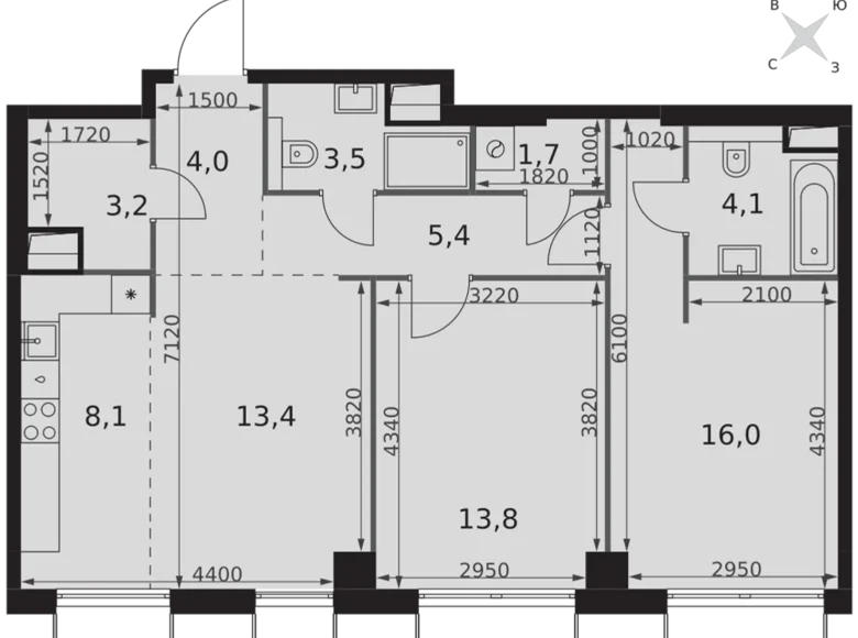 Квартира 3 комнаты 73 м² Северо-Западный административный округ, Россия