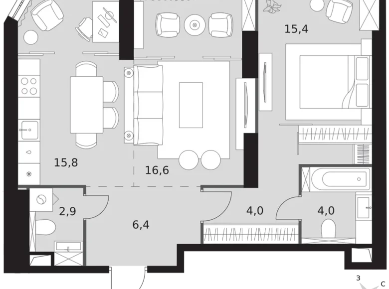 Квартира 2 комнаты 65 м² район Коньково, Россия