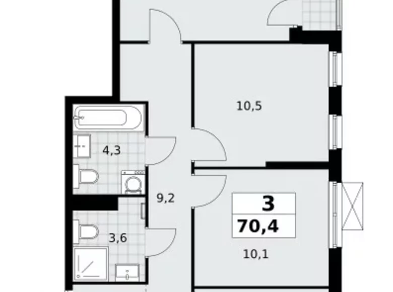 Mieszkanie 3 pokoi 70 m² poselenie Sosenskoe, Rosja