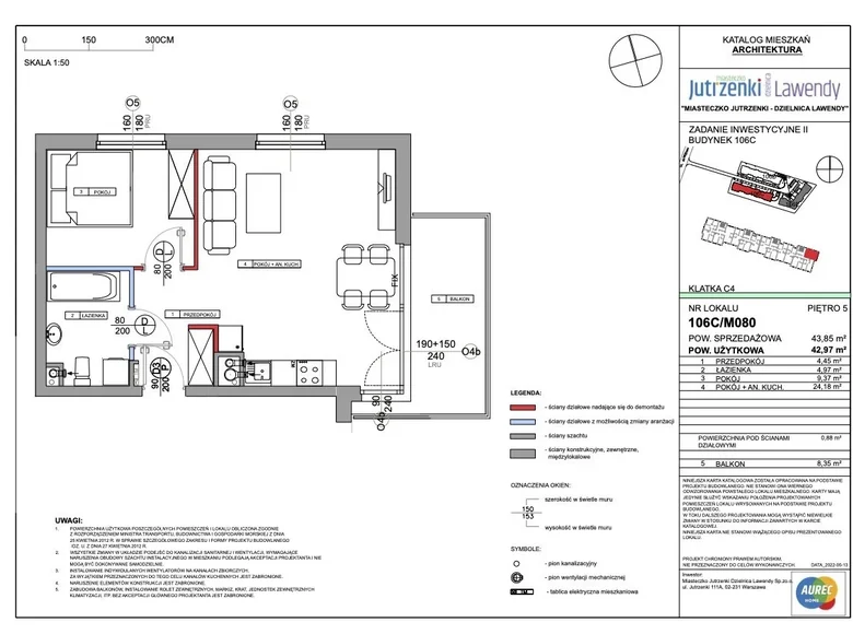 Appartement 2 chambres 43 m² Varsovie, Pologne