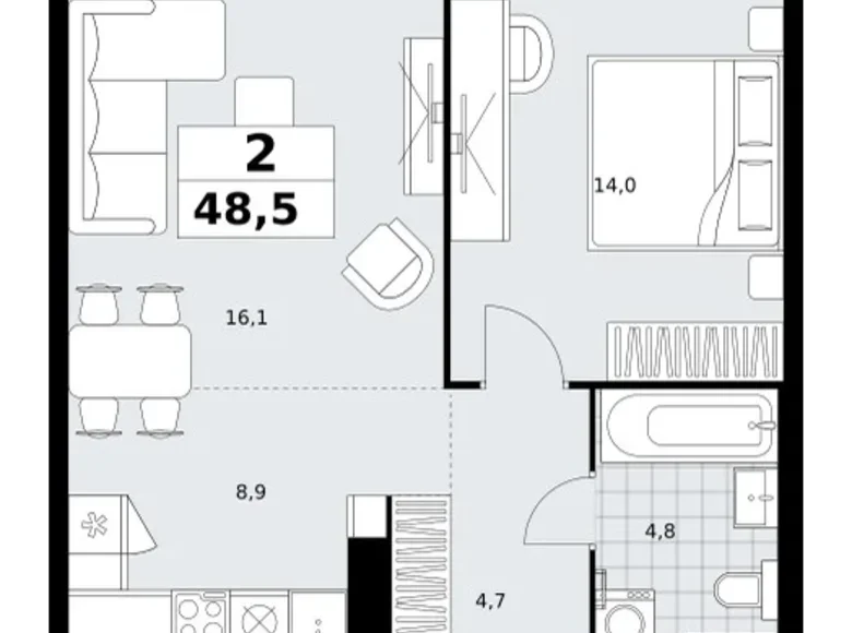 Wohnung 2 zimmer 49 m² Kommunarka, Russland