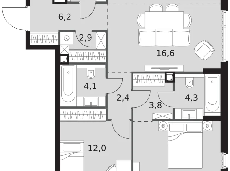 Apartamento 3 habitaciones 74 m² North-Western Administrative Okrug, Rusia