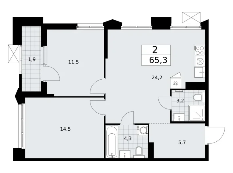Appartement 2 chambres 65 m² Troïtsk, Russie