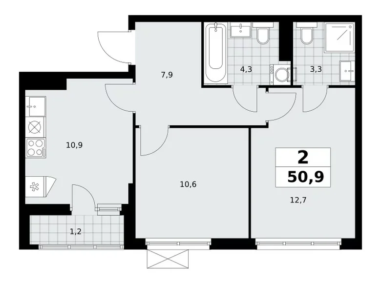 Appartement 2 chambres 51 m² poselenie Sosenskoe, Fédération de Russie