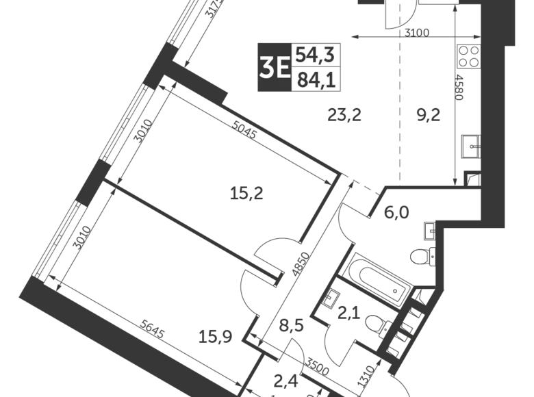 Apartamento 3 habitaciones 84 m² Konkovo District, Rusia