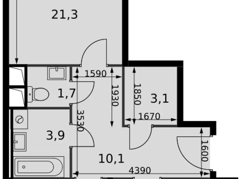 2 room apartment 64 m² Razvilka, Russia