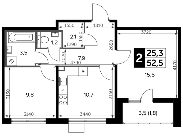 Mieszkanie 2 pokoi 54 m² Leninsky District, Rosja