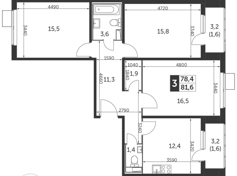 3 room apartment 82 m² Nekrasovka District, Russia