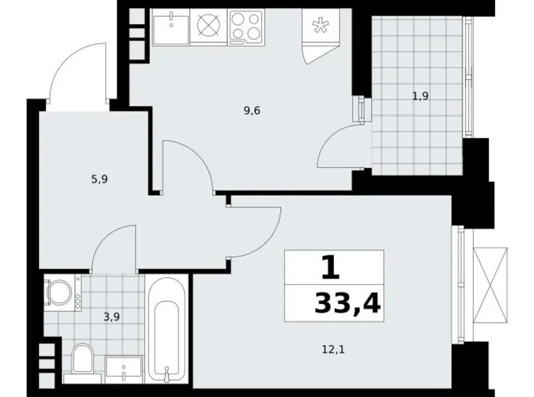 Квартира 1 комната 33 м² поселение Сосенское, Россия