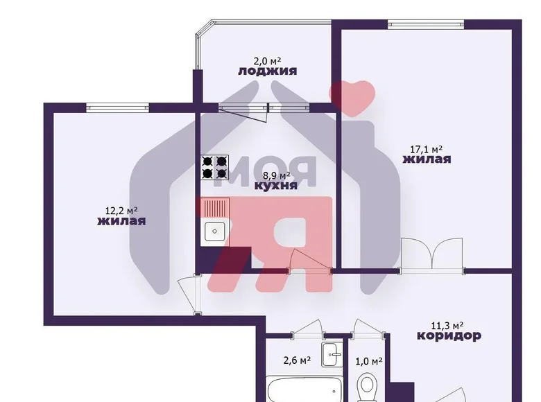 2 room apartment 55 m² Barysaw, Belarus