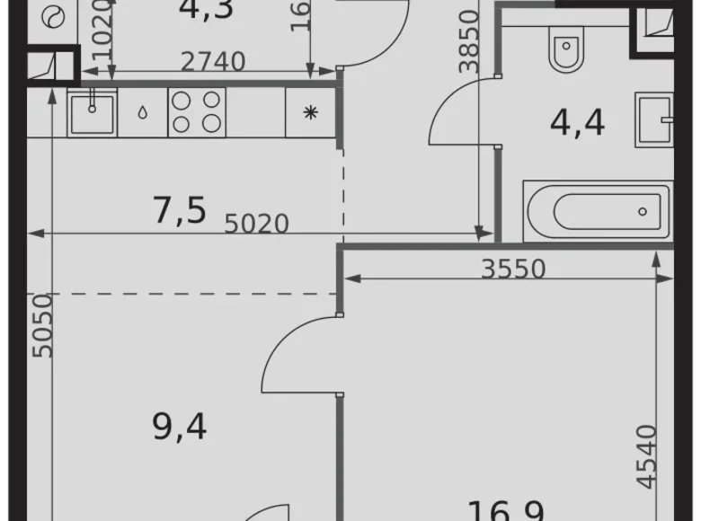 Appartement 1 chambre 51 m² North-Western Administrative Okrug, Fédération de Russie