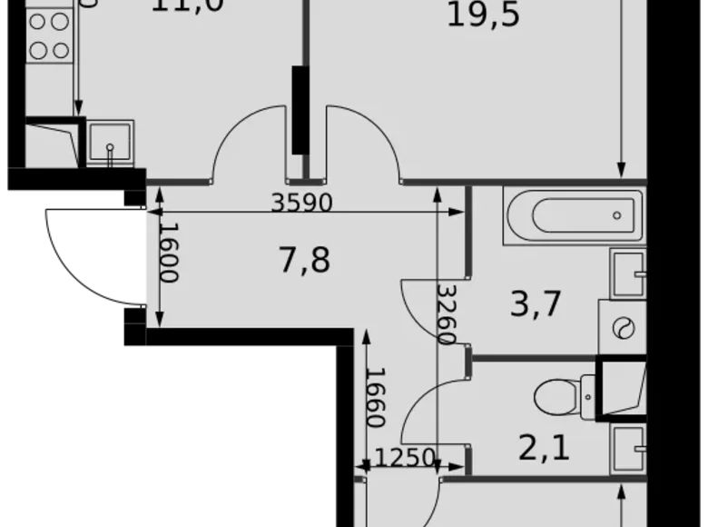 2 room apartment 58 m² Razvilka, Russia