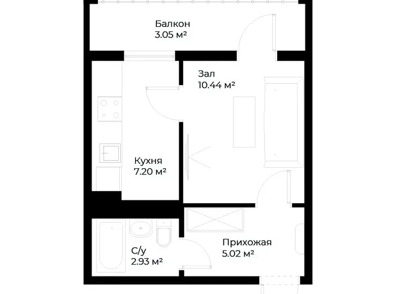 Kvartira 1 xona 29 m² Toshkentda