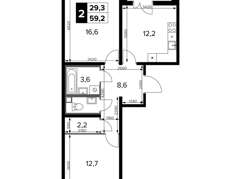 Mieszkanie 2 pokoi 59 m² South-Western Administrative Okrug, Rosja