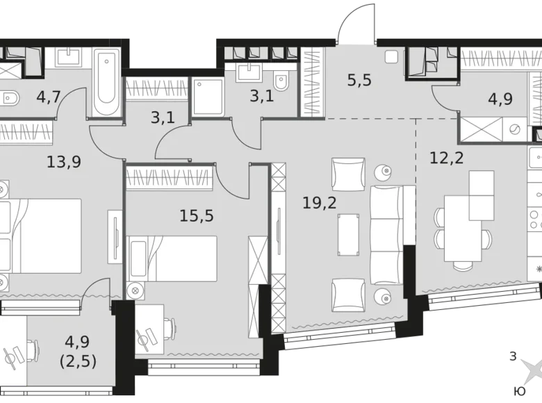 Квартира 3 комнаты 85 м² Москва, Россия