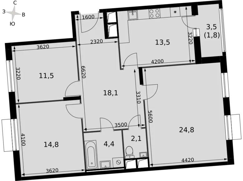 Mieszkanie 3 pokoi 91 m² Razvilka, Rosja