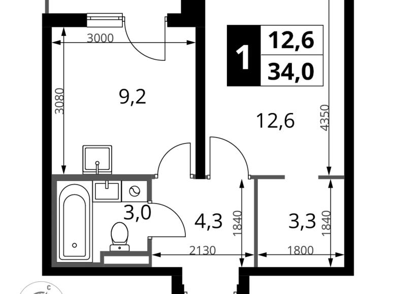 Appartement 1 chambre 34 m² Potapovo, Fédération de Russie