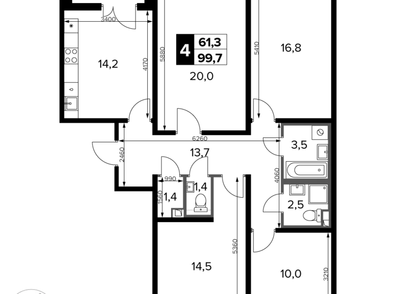 4 room apartment 100 m² Potapovo, Russia