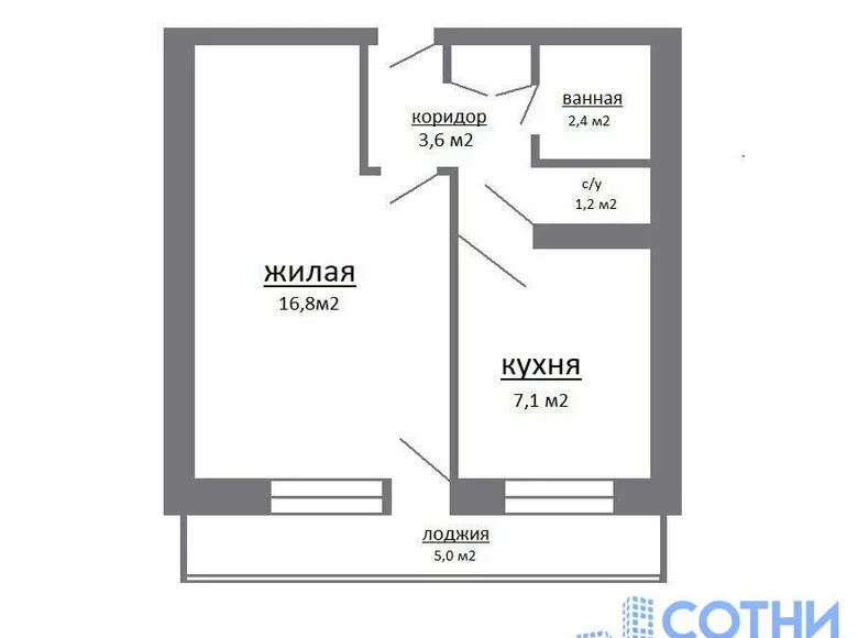 1 room apartment 34 m² Minsk, Belarus