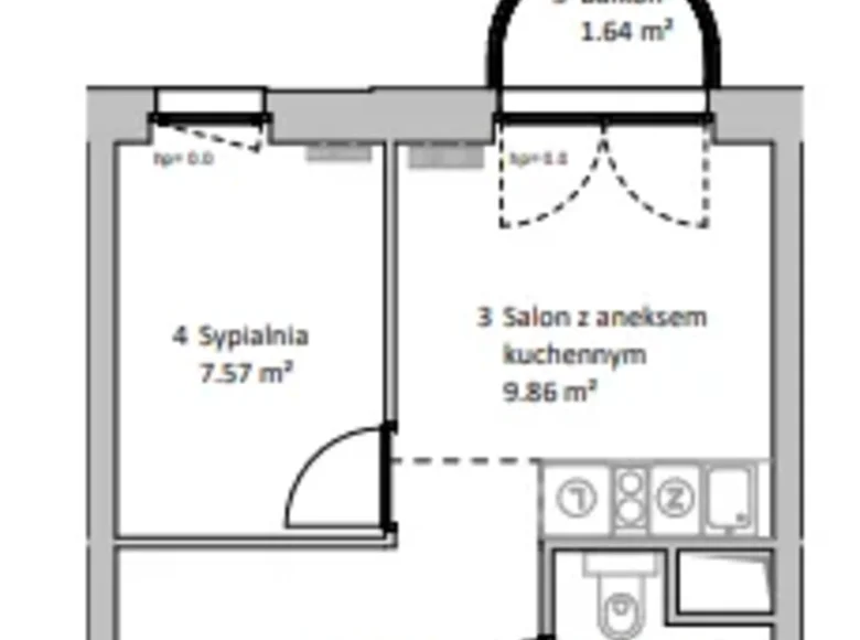 2 room apartment 30 m² Warsaw, Poland